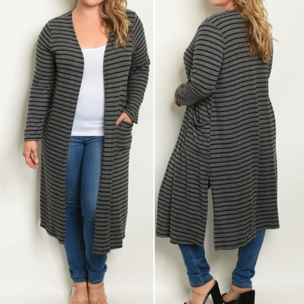 CHARCOAL & BLACK STRIPED CARDIGAN